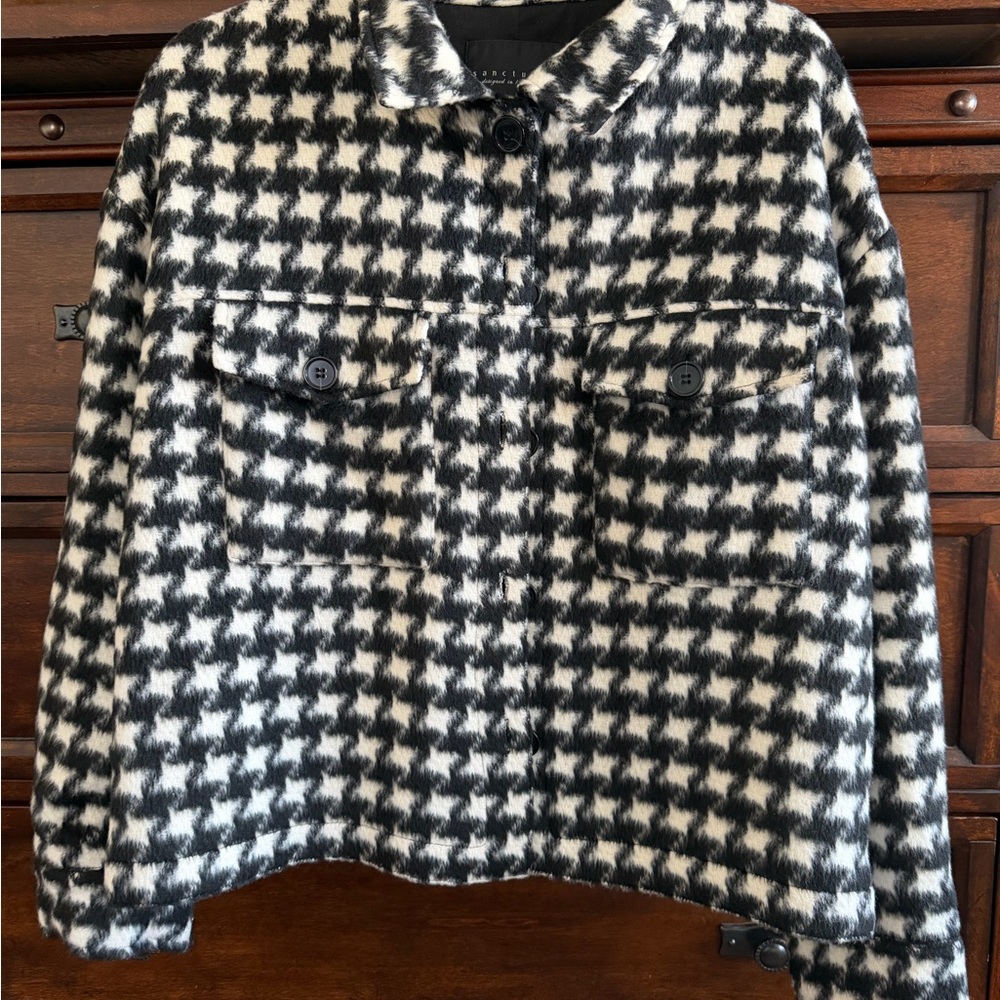 Sanctuary Black and White Houndstooth Teddy Jacket